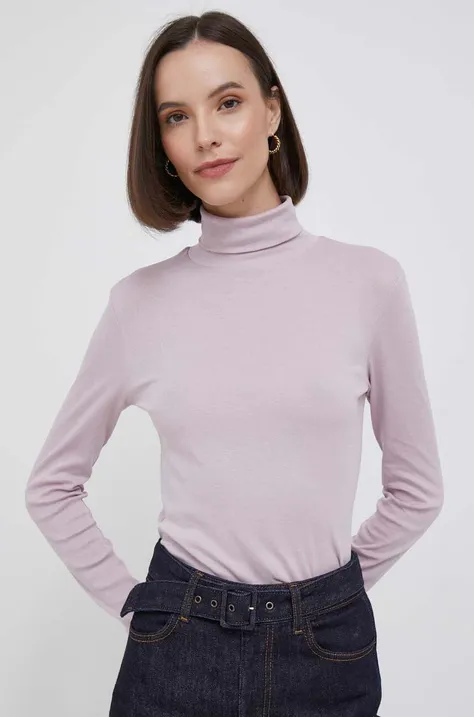 Памучна блуза с дълги ръкави United Colors of Benetton в розово с поло