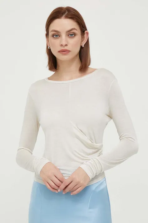 Tričko s dlhým rukávom Sisley dámsky, béžová farba