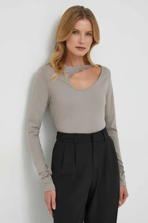 Majica z dolgimi rokavi Sisley ženski, siva barva