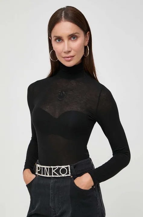 Tričko s dlhým rukávom s prímesou kašmíru Pinko čierna farba, s rolákom, 102067.A17S
