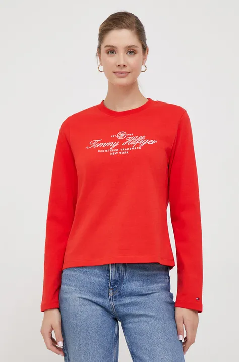 Tommy Hilfiger longsleeve bawełniany kolor czerwony