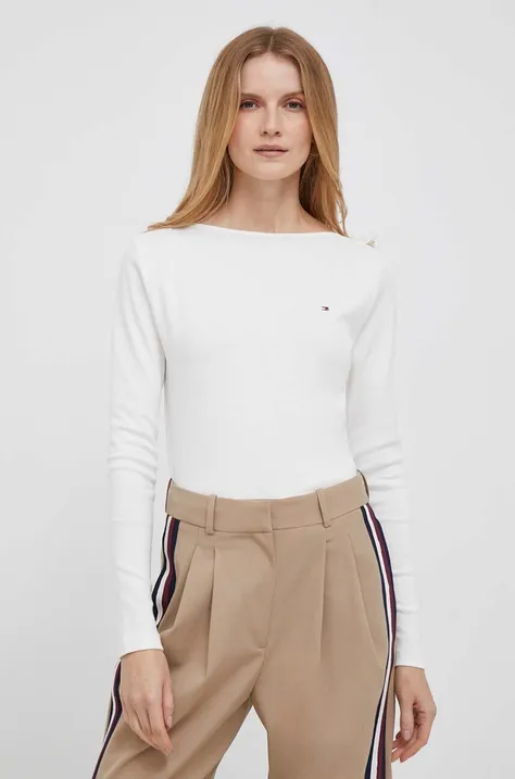 Βαμβακερή μπλούζα με μακριά μανίκια Tommy Hilfiger χρώμα: άσπρο