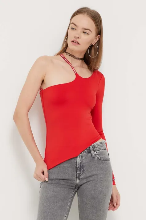 Tommy Jeans longsleeve femei, culoarea roșu DW0DW16502