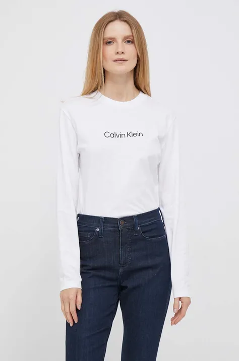 Βαμβακερή μπλούζα με μακριά μανίκια Calvin Klein χρώμα: άσπρο