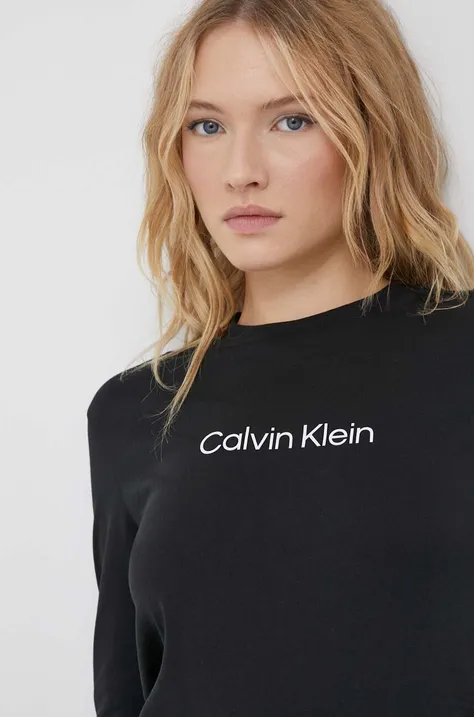 Bavlnené tričko s dlhým rukávom Calvin Klein čierna farba