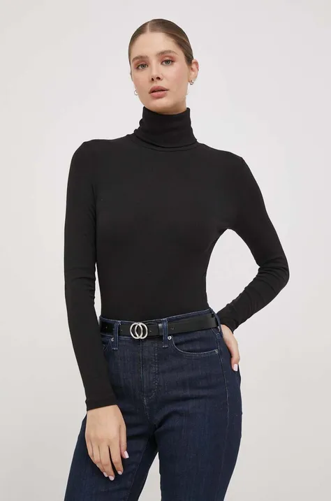Tričko s dlhým rukávom Calvin Klein dámsky, čierna farba, s rolákom