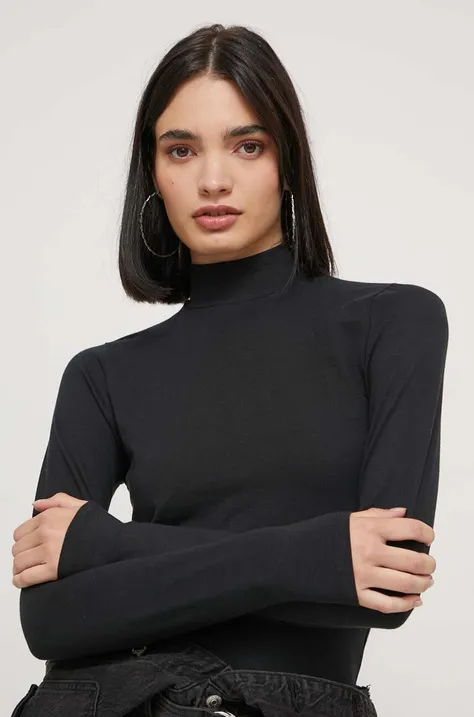 Majica dugih rukava Hollister Co. za žene, boja: crna, s poludolčevitom