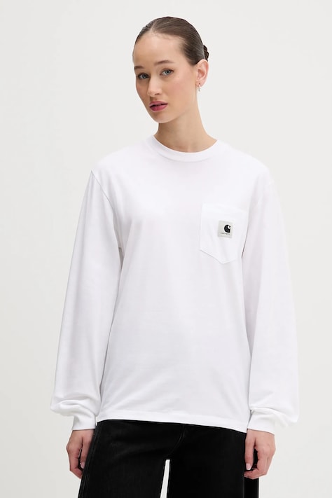 Carhartt WIP longsleeve bawełniany kolor biały