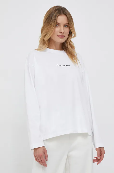Βαμβακερή μπλούζα με μακριά μανίκια Calvin Klein Jeans χρώμα: άσπρο