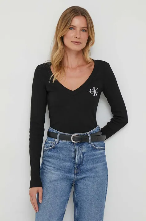 Лонгслів Calvin Klein Jeans жіночий колір чорний