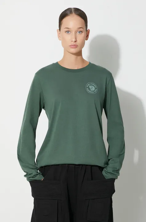 Bavlnené tričko s dlhým rukávom Fjallraven 1960 Logo zelená farba
