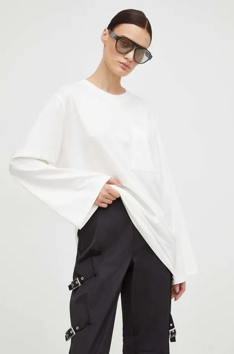 Βαμβακερή μπλούζα με μακριά μανίκια By Malene Birger χρώμα: μπεζ