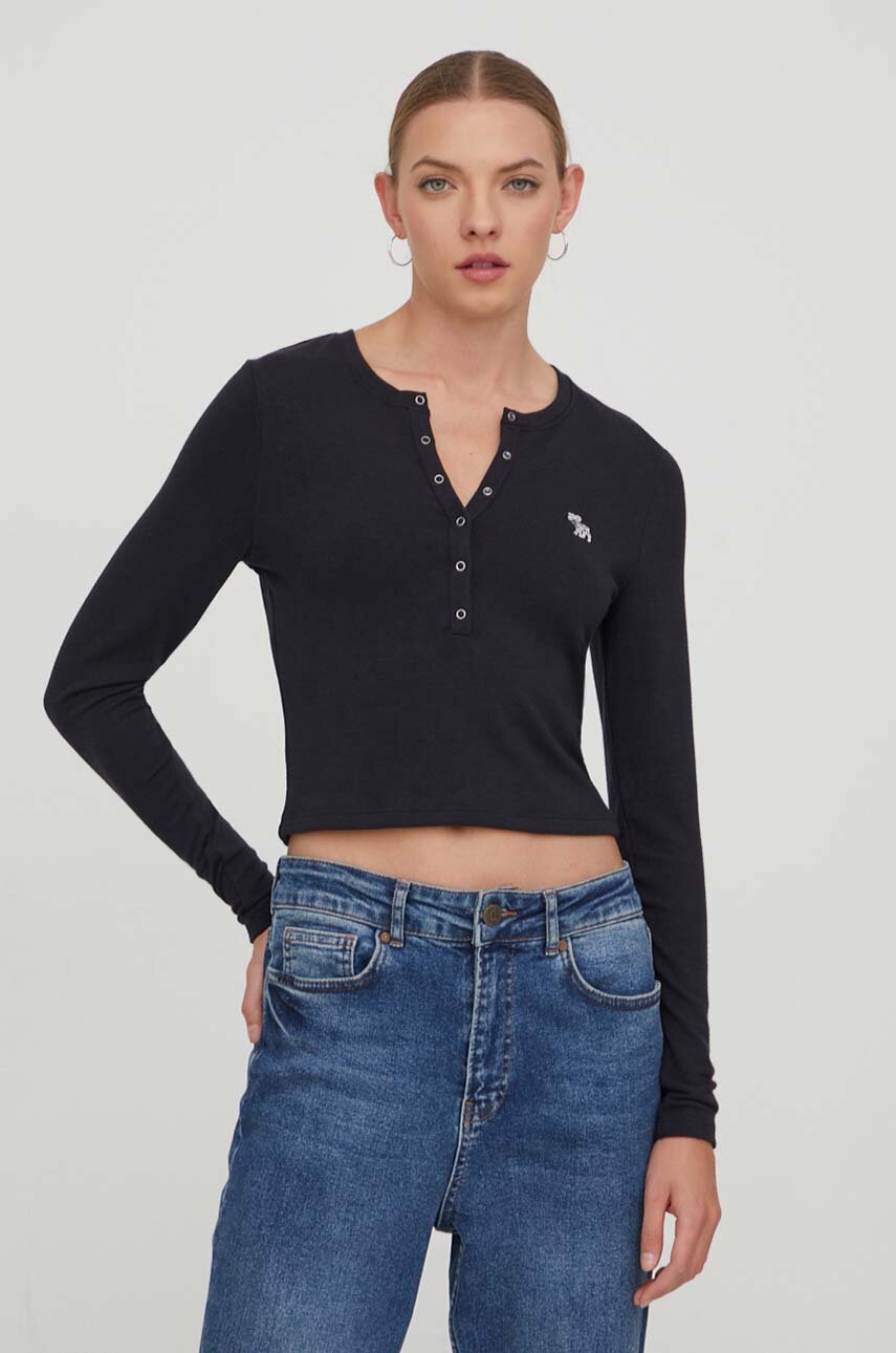 Abercrombie & Fitch longsleeve femei, culoarea negru