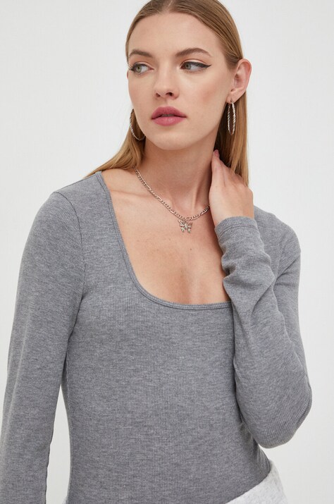 Abercrombie & Fitch longsleeve femei, culoarea gri