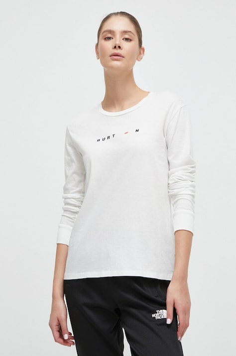 Burton longsleeve din bumbac culoarea alb