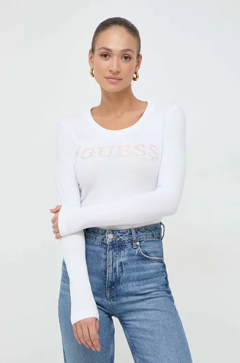 Majica dugih rukava Guess za žene, boja: bijela