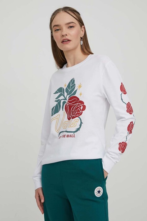 Vans longsleeve din bumbac culoarea alb