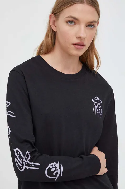 Bavlnené tričko s dlhým rukávom Vans čierna farba