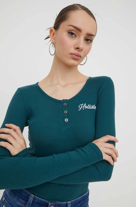 Hollister Co. longsleeve femei, culoarea verde