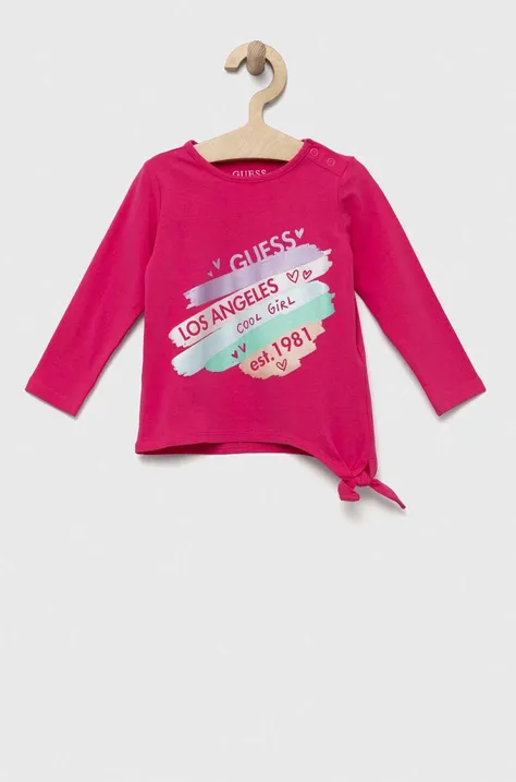 Majica z dolgimi rokavi za dojenčka Guess roza barva