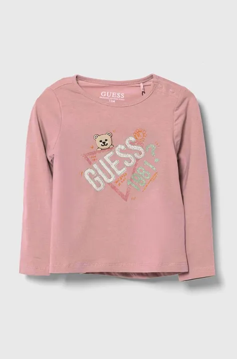 Majica dugih rukava za bebe Guess boja: ružičasta