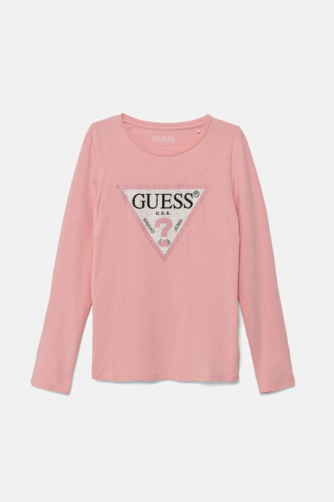 Dětské tričko s dlouhým rukávem Guess růžová barva