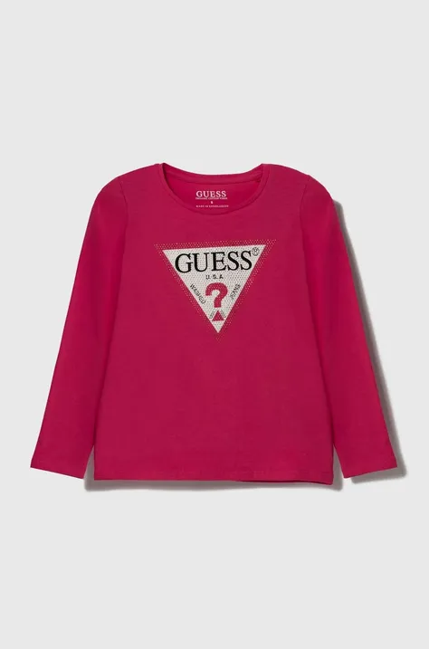 Otroška dolga majica Guess roza barva