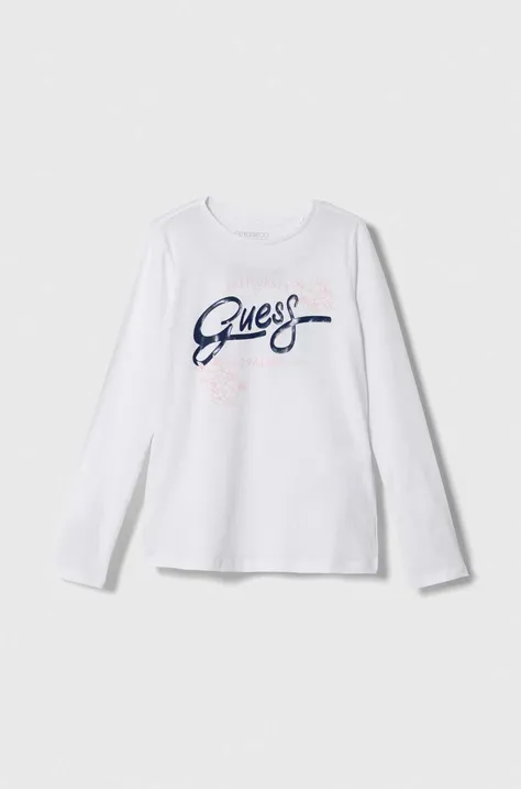 Dětské tričko s dlouhým rukávem Guess bílá barva
