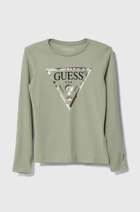 Dječja pamučna majica dugih rukava Guess boja: zelena