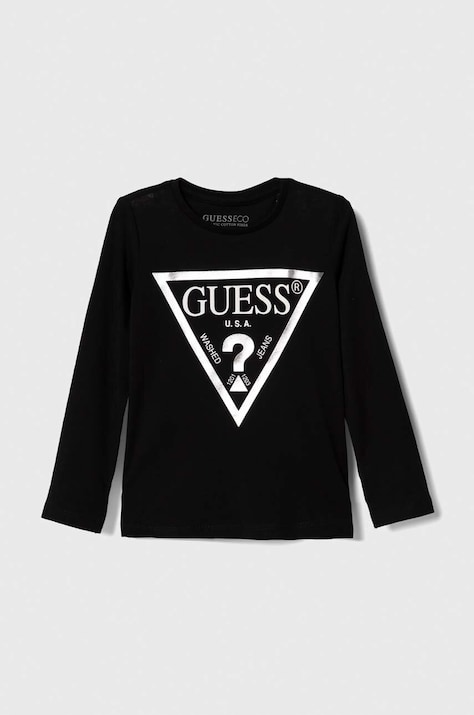 Παιδικό βαμβακερό μακρυμάνικο Guess χρώμα: μαύρο