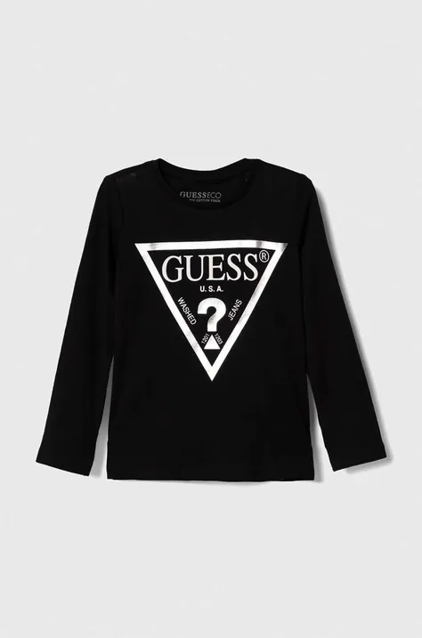 Detská bavlnená košeľa s dlhým rukávom Guess čierna farba