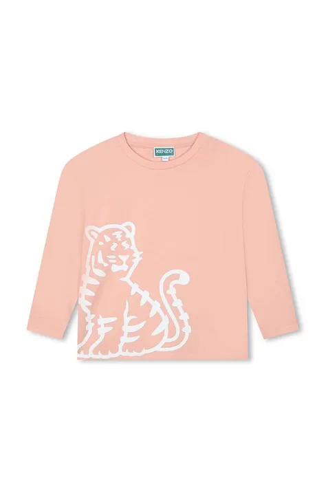 Dětské bavlněné tričko s dlouhým rukávem Kenzo Kids růžová barva