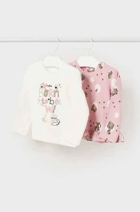 Majica z dolgimi rokavi za dojenčka Mayoral 2-pack roza barva