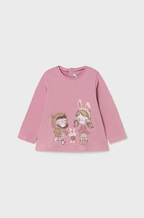 Tričko s dlhým rukávom pre bábätká Mayoral ružová farba