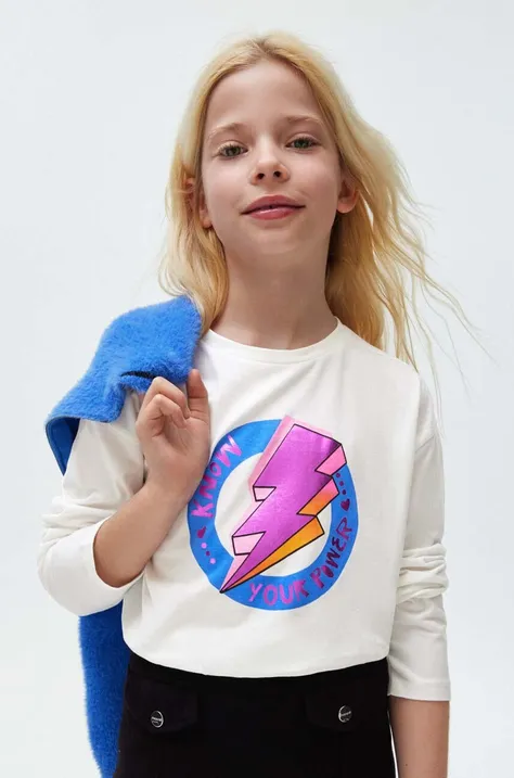 Dětské bavlněné tričko s dlouhým rukávem Mayoral béžová barva