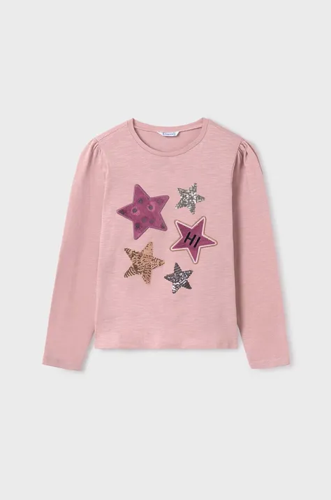 Detská bavlnená košeľa s dlhým rukávom Mayoral ružová farba