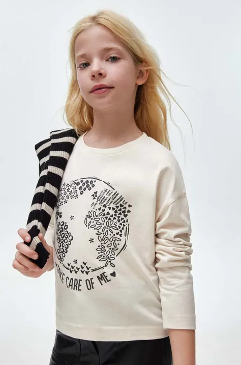 Detská bavlnená košeľa s dlhým rukávom Mayoral béžová farba