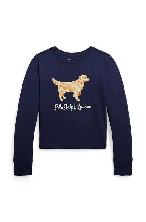 Polo Ralph Lauren longsleeve din bumbac pentru copii culoarea albastru marin