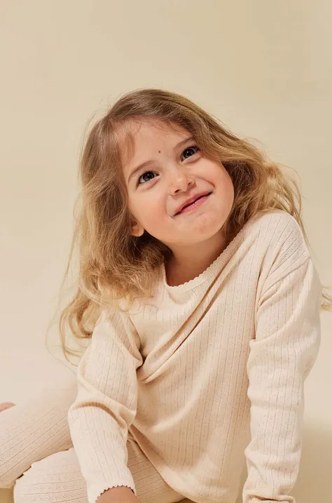 Detská bavlnená košeľa s dlhým rukávom Konges Sløjd béžová farba