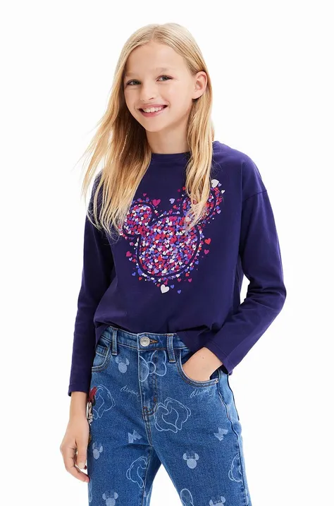 Dětská bavlněná košile s dlouhým rukávem Desigual tmavomodrá barva