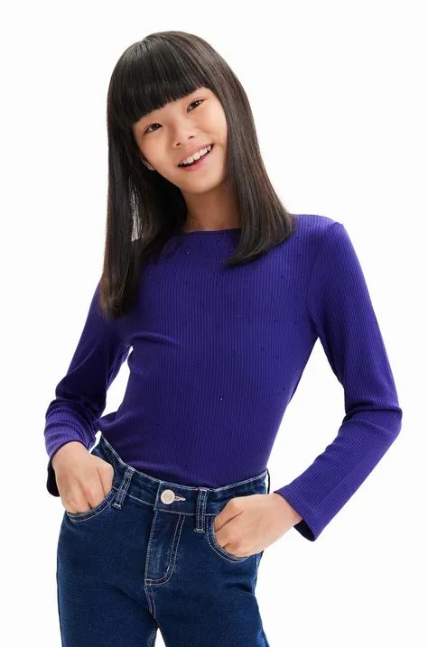 Detská bavlnená košeľa s dlhým rukávom Desigual tmavomodrá farba