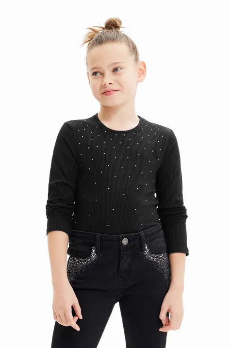 Detská bavlnená košeľa s dlhým rukávom Desigual čierna farba