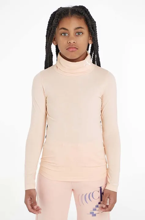 Calvin Klein Jeans longsleeve copii culoarea roz, cu guler