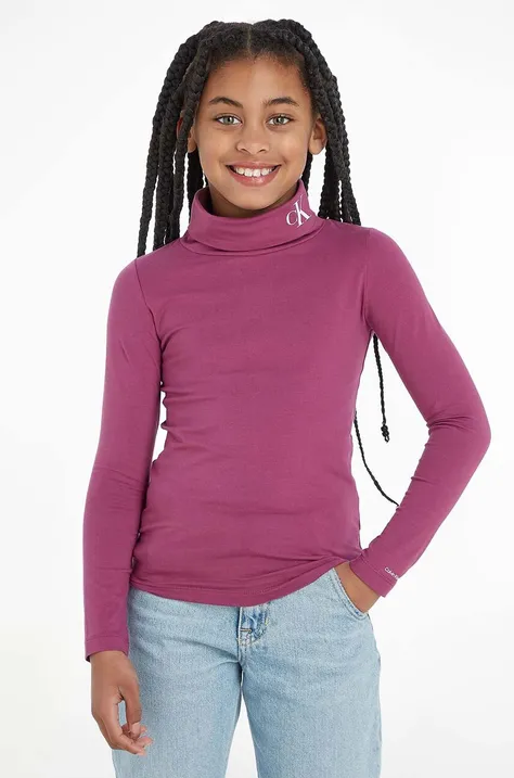 Calvin Klein Jeans longsleeve copii culoarea violet, cu guler