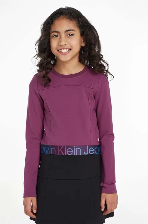 Дитячий лонгслів Calvin Klein Jeans колір фіолетовий