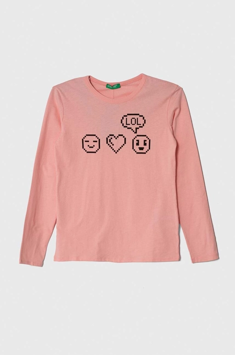 United Colors of Benetton longsleeve bawełniany dziecięcy kolor różowy