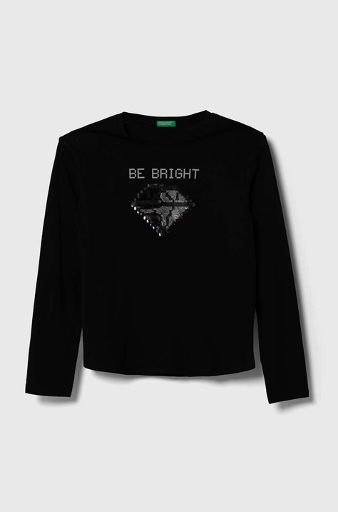 United Colors of Benetton longsleeve bawełniany dziecięcy kolor czarny