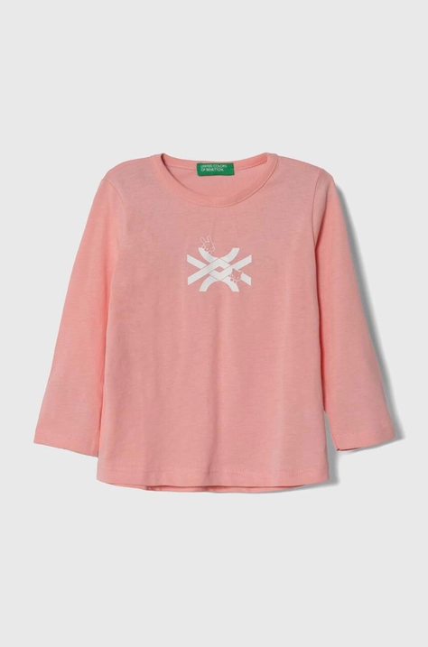 United Colors of Benetton longsleeve bawełniany dziecięcy kolor różowy