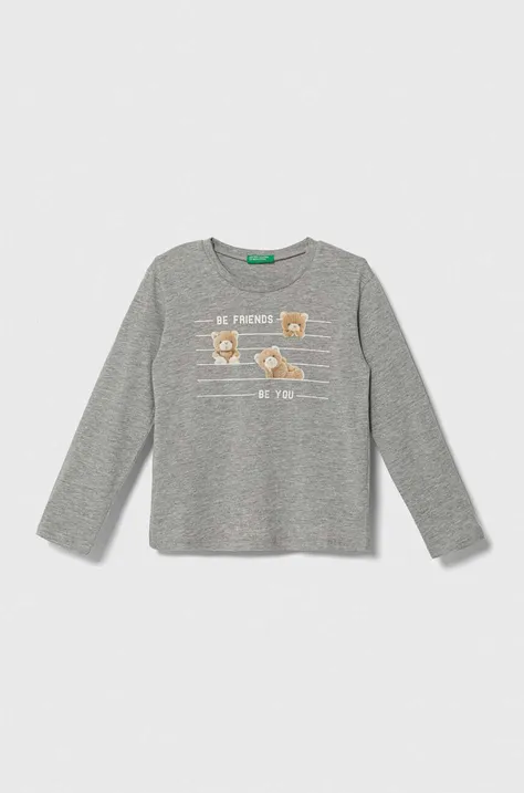 United Colors of Benetton longsleeve din bumbac pentru copii culoarea gri