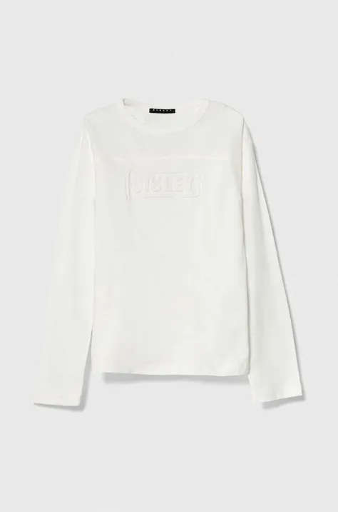 Detská bavlnená košeľa s dlhým rukávom Sisley biela farba